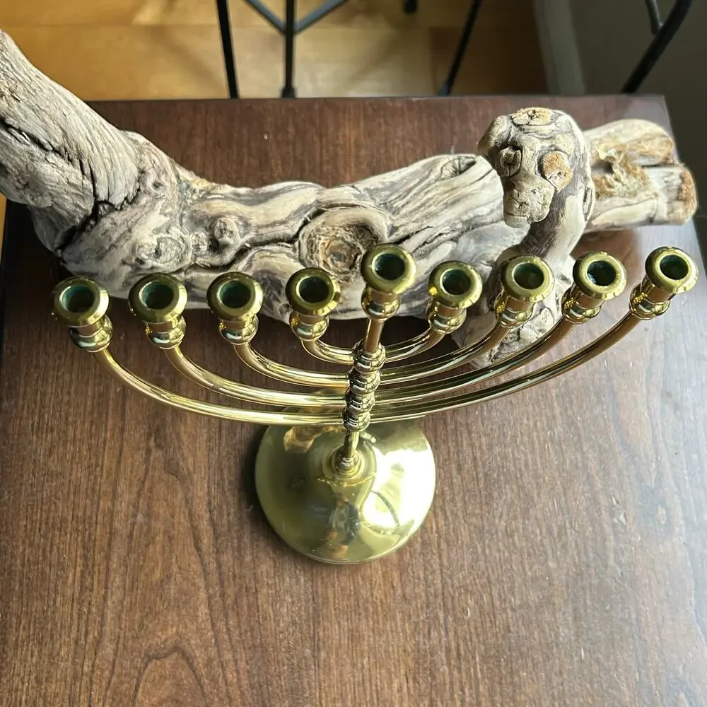 Jewish Chanukiah 9 Branch Menorah Brass Hanukkah Candle Holder - Picture 4 of 9